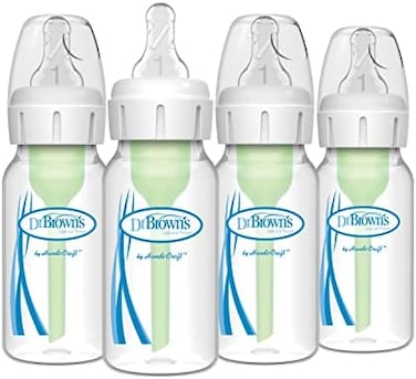Dr. Brown's Natural Flow Anti-Colic Options+ Narrow Baby Bottles 4 oz/120 mL, with Level 1 Slow Flow, 4 Pack, 0m+