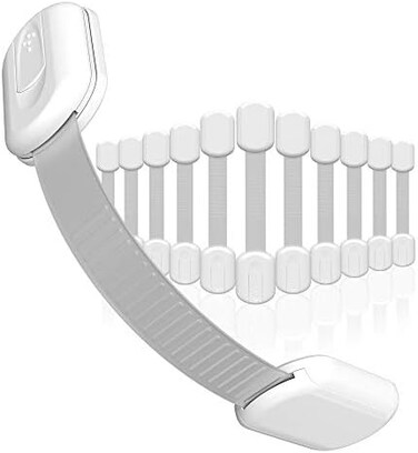 سكيلا هومز - اقفال خزانة امان للاطفال   بدون ادوات   للادراج والخزائن والفرن ومقعد المرحاض وغيرها   استخدام متعدد الاغراض   لا حاجة للثقب   لاصق 3 ام قوي للغاية (عبوة من 12 قطعة)