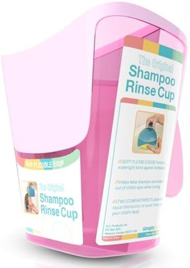 اس سي برودكتس انك كوب شطف للاستحمام للاطفال لتجربة استحمام خالية من التمزق مع كوب استحمام للاطفال - حافة مرنة ناعمة مع مقبض مريح وسعة تخزين تصل الى 40 اونصة