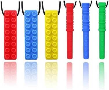 قلادة مضغ من جنوريشينغ - عبوة من 6 قطع - مثالية لمرضى التوحد واضطراب فرط الحركة ونقص الانتباه وفرط النشاط البدني وحركة الفم للأطفال والأطفال والأولاد والبنات (متينة وتدوم طويلاً)