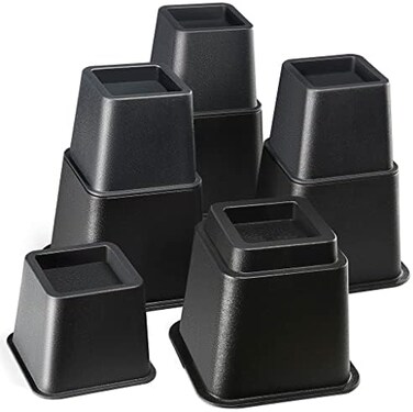 رافعات سرير قابلة للتعديل - رافعات اطار سرير قابلة للتكديس للتخزين تحت السرير - رافع اثاث شديد التحمل للطاولة والاريكة والمكتب والكرسي - مجموعة من 4 رافعات سرير كبيرة و4 صغيرة - اسود هوم ات