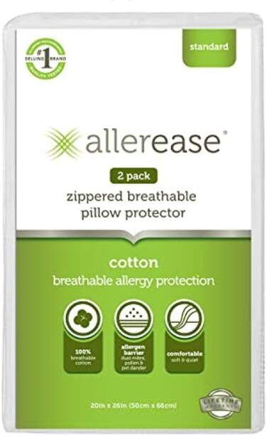 الير-ايس واقي وسادة من القطن جيد التهوية بنسبة 100% للنوم، مقاس قياسي 26 انش × 20 انش - عبوة من قطعتين
