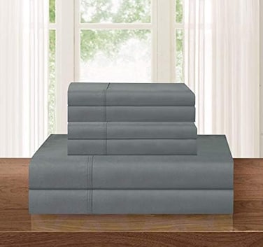 Elegant Comfort Luxury Soft 1500 Sheet Set, 6 Pieces, Premium Hotel Quality, Wrinkle And Fade Resistant, All-Around Elastic Fitted Sheet, Deep Pocket, King Size, Gray