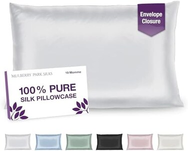 (كينج (50 سم × 90 سم)، ابيض) - غطاء وسادة من حرير التوت النقي 100%، معتمد من اويكو-تيكس، إغلاق بنمط مغلف يخفي الوسادة ويمنع تجاعيد النوم ويحمي الشعر (مقاس كينج (50 سم × 90 سم)، ابيض)