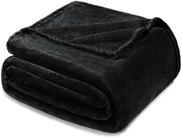 اكسكلوسيفو ميزكلا بطانية سرير مخملية من صوف الفلانيل مقاس كوين كمفرش سرير، غطاء سرير (90 × 90 انش، اسود) ناعمة وخفيفة الوزن ودافئة ومريحة