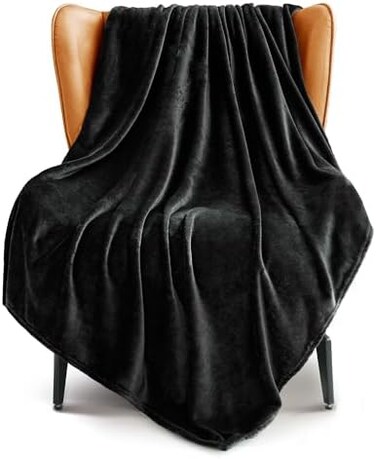 اكسكلوسيفو ميزكلا بطانية اريكة من الصوف للاريكة والكنبة والسرير، بطانيات فائقة النعومة وبطانية دافئة، مريحة ومخملية، خفيفة الوزن (50 × 60 انش، اسود)