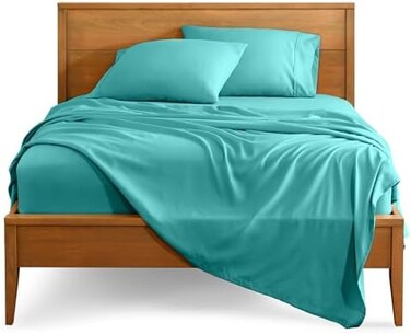 بير هوم طقم ملاءات كوين - ملاءات سرير فاخرة فائقة النعومة من المايكروفايبر 1800 - مزدوجة النعومة - جيوب عميقة - سهلة التركيب - طقم من 4 قطع - ملاءات سرير واغطية وسائد (مقاس كوين، تركواز)