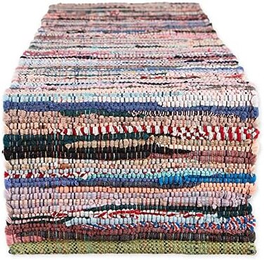 مفرش طاولة تشيندي يدوي الصنع من دي آي آي آي يمكن ارتداؤه على الوجهين ويمكن غسله في الغسالة، مفرش طاولة بمقاس 35.56 × 182.88 سم، متعدد الألوان