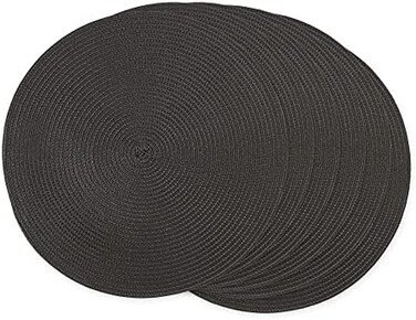 مجموعة مفارش المائدة الكلاسيكية المنسوجة من دي آي آي آي، مجموعة مفارش للأماكن المغلقة/الخارجية، مستديرة، بقطر 38.1 سم، أسود، 6 قطع