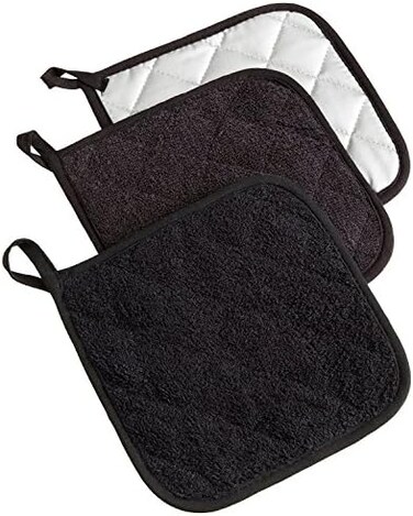 دي اي اي مجموعة بيسيك تيري مبطنة من القطن بنسبة 100%، حامل اواني للاواني، اسود، 3 قطع