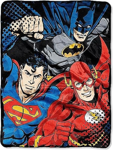 Northwest DC Comics Justice, League Trio Micro Raschel Throw Blanket, 46" x 60", Multi Color, 1 Count