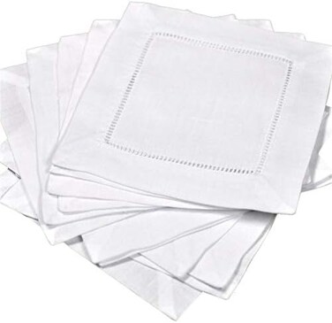 Bumblebee Linens 12 White Hemstitch Cocktail Napkins 6" X 6"- Small Cloth Beverage Party Bar Wedding Coffee Dessert Napkin Coaster