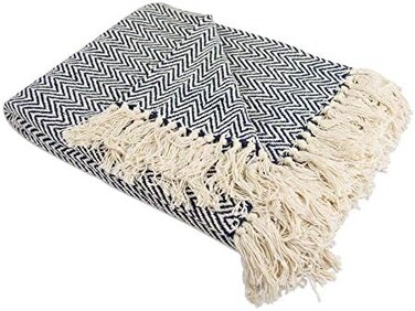 دي اي اي مجموعة ثرو من شيفرون مصنوعة يدويًا من القطن، 50 × 60، ازرق بحري