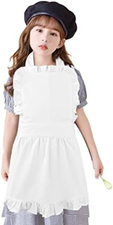 بطاطا الحب مريلة طبخ بيضاء من القطن الخالص للاطفال من سن 4-7 سنوات، ابيض، 18 عرض × 21 طول