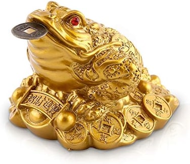 Ejoyous Feng Shui Money Frog, Lucky Chinese Money Frog with Three Legs, Bronze Brass, Copper Treasure Basin Statue to Attract Wealth, Good Luck and Prosperity, Size S.