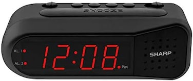 Sharp Digital alarm clock - Black case with red LED lights - Increasingly loud alarm, pleasant wake-up experience, dual alarm - backup battery, easy to use with simple operation.