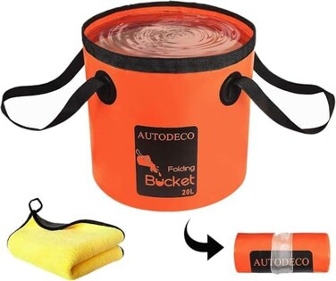 Autodeco 5 Gallon Collapsible Bucket, Collapsible Water Bucket, Portable Washbasin for Camping, Fishing, Travel and Outdoor Gardening, Orange, 1 Piece 20 Litres.