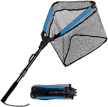 PLUSINNO Plosino fishing net with a foldable telescopic handle made of durable nylon for catching or releasing fish.