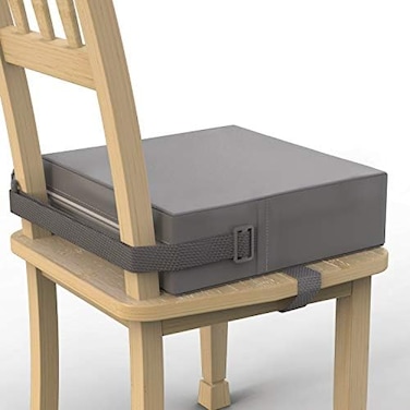 SMZCTYI Toddler booster seat for dining table, made of washable polyurethane with double anti-slip safety straps, toddler booster seat, portable travel booster cushion (grey).