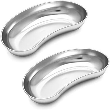 QWORK Q-Work 8-inch Stainless Steel Kidney Tray, 2-Piece Kidney-Shaped Surgical Trays for Dental Labs, Reusable Metal Kidney Dish for Soiled Plasters and Medical Announcer.