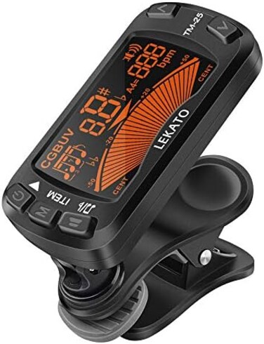 LEKATO Guitar Tuner Clip On Metronome Tuner Tone Generator 3 in 1 Multifunction Portable for All Instruments, Bass, Chromatic, Instruments, Violin and Ukulele (Battery Clipped on the Silicone Pad.
