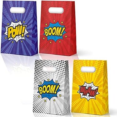 KALEFO 24 Pack Superhero Party Supplies Treat Bags Kids Birthday Party Recyclable Cookie Candy Paper Favor Bags.