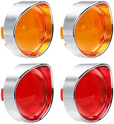 NTHREEAUTO Turn Signal Lens Cover with Chrome Visor Compatible with Harley Dyna Fatboy Softail Road Glide.