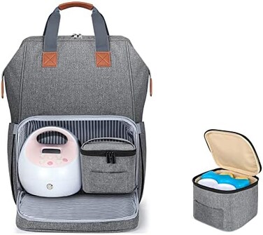 LUXJA (Backpack (with a cooler bag, Gray- Breast Pump Bag with Breastmilk Cooler Bag (Fits Four 150ml Breastmilk Bottles, Breast Pump Backpack with Compartments for Cooler Bag and Laptop (Suita.