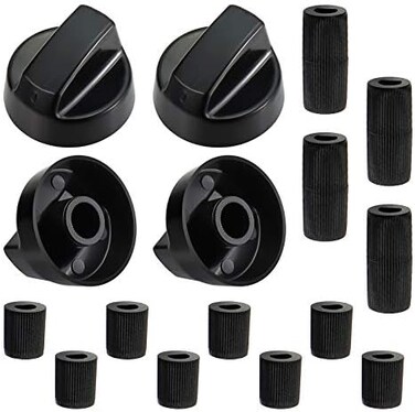 Blutoget 4 Pack Black Universal Control Knobs with 12 Adapters - Compatible for Oven Stove Range - Universal Stove Knobs - Wide Range of Availability.