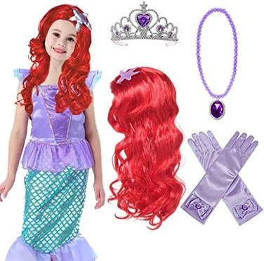 Yosbabe Princess Mermaid Wig Ariel Braid Princess Mermaid Ariel Dress Up Halloween Costume Cosplay Accessories for Kids Girls.