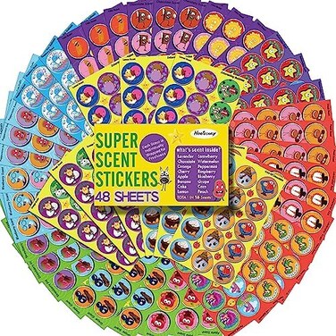 HORIECHALY Scratch and Sniff Stickers, 48 Sheets Scented Stickers with 16 Scents, 720Super Smelly Reward Stickers for KidsTeachers, Birthday Christmas Gift, Party Favors.