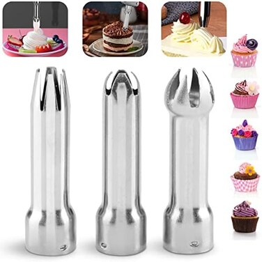 Agatige 3Pcs Cake Decorating Nozzle Set, Universal Whipped Cream Dispenser Replacement Tips Parts for Cream Whipper Stainless Steel.
