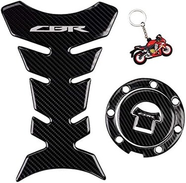 REVSOSTAR Real Carbon Look, Fuel Gas Tank Cap, Protector Pad, Tank Pad Decal Stickers, Tank Protector with Keychain for CBR600RR 2003-2015 CBR1000RR 2004-2015, 3PCS Per Set (SILVER.
