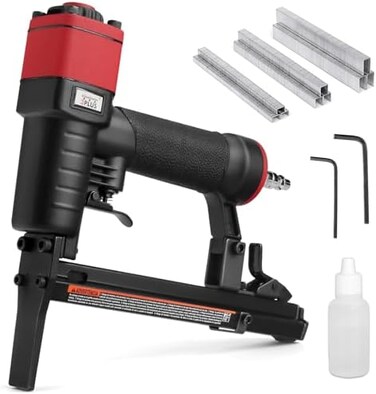 3PLUS H7116LSP-KT 22 Gauge 3/8-Inch Crown Pneumatic Upholstery Stapler with Long Nose, Air Stapler Kit, with 6000 Staples, 1/4-Inch to 5/8-Inch.