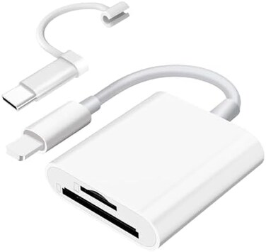 SUNTRSI SD Card Reader for i-Phone i-Pad and Camera with Dual Slot for SD and TF Memory Cards, SD Card Reader, No Need for Applications, Plug and Play.