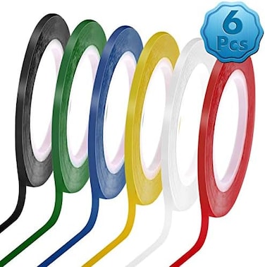 Cridoz 6 Rolls 1/8 Whiteboard Tape Thin White Board Tape Lines Pinstripe Dry Erase Art Tape Graphic Chart Grid Electrical Tape, 108 Feet Per Roll.