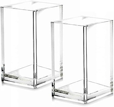 Cerpourt 2 Pack Clear Acrylic Pencil Pen Holder Cup,Desk Accessories Holder,Makeup Brush Storage Organizer,Modern Design Desktop Stationery Organizer for Office School Home Supplies,2. 6x 2. 6x 4 inch