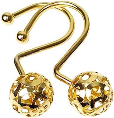 CHICTIE Gold Shower Curtain Hooks Rings,Set of 12 Brass Decorative Bling Metal Rustproof Shower Hangers Rings for Bathroom Curtains Rods Hollow Ball Design.