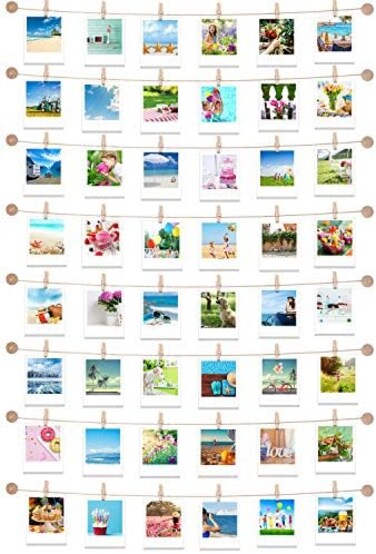 Mudder Hanging Instant Photo Display Decorative Wall Hanging String with Clips, Stick and Hang Photo Wall Decor, Wall Hanging Pictures Display for Home, Dormitory and Cafe Decoration (Available to 8 R