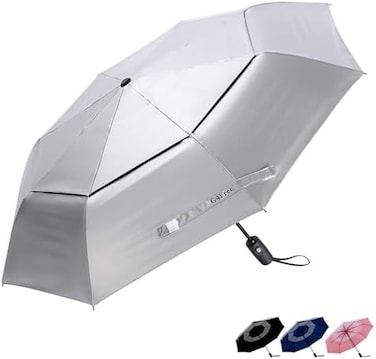 G4Free UPF 50UV Protection Travel Folding Umbrella 42/46 Inch Windproof Silver Coating Rain Sun Blocking Automatic Open.