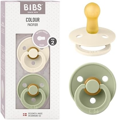 لهايات BIBS، لهاية أطفال من المطاط الطبيعي، طقم من قطعتين، خالية من مادة BPA، صنع في الدنمارك، لون المريمية/العاجي، مقاس 6-18 شهرًا.