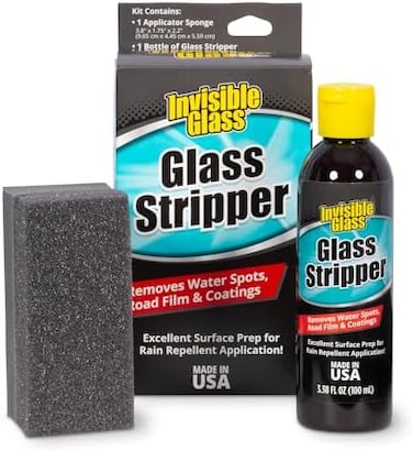 Invisible Glass 91411 3. 38-Ounce Glass Stripper Water Spot Remover Kit Eliminates Coatings, Waxes, Oils and More to Polish and Restore Automotive Glass, white.