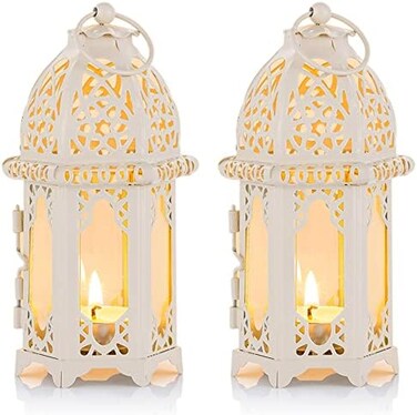 Nuptio Moroccan Style Candle Lantern - Great for Patio, Indoors/Outdoors, Events, Parties and Weddings 2 Pcs Small Size.