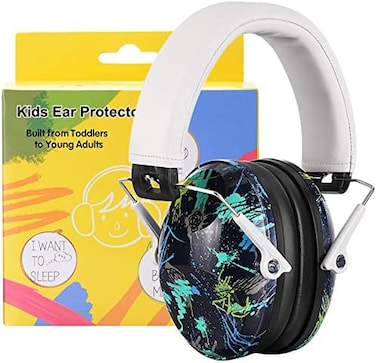 PROHEAR 032 Kids Ear Protection Safety Ear Muffs, NRR 25dB Noise Reduction Childrens Earmuffs, Adjustable Headband Hearing Protectors for Sports Events, Concerts, Racing, Airports - Graffiti Pattern.