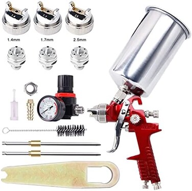 B4B BANG 4 BUCK BANG4BUCK High Performance HVLP Gravity Feed Spray Gun with 1. 4mm 1. 7mm 2. 5mm Fluid Tips, 1000cc Aluminum Cup for Auto Paint, Primer, Clear/Top CoatTouch-Up.