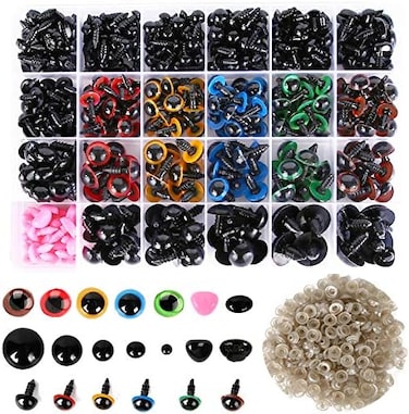 عيون أمان L-Lweik 796 قطعة عيون وأنوف بلاستيكية آمنة، عيون دمى سوداء مقاس 6-20 مم مع حلقات غسيل بأحجام متنوعة أنف دب لصنع ألعاب الدببة المصنوعة من الكروشيه.