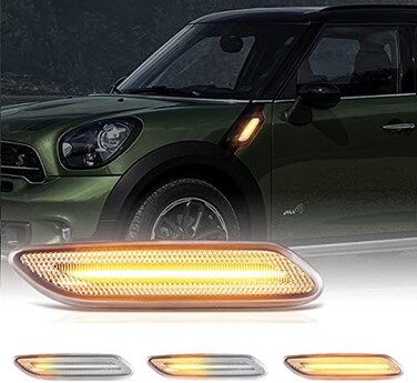 Gempro LED Front Fender Side Marker Lights Assembly Clear Lens Turn Signal Lamp Replacement for 2011-2016 MINI Cooper R60 Countryman R61 Paceman, 2 Packs.