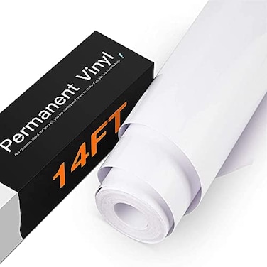 HTVRONT White Permanent Vinyl, White Vinyl for Cricut - 12" x 14 FT White Adhesive Vinyl Roll for Cricut, Silhouette, Cameo Cutters, Signs, Scrapbooking, Craft, Die Cutters (Glossy White.