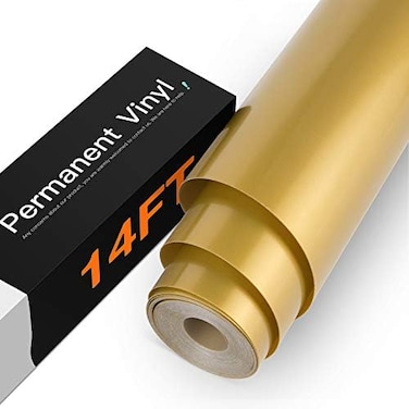 HTVRONT Gold Permanent Vinyl, Gold Vinyl for Cricut - 12" x 14 FT Gold Adhesive Vinyl Roll for Cricut, Silhouette, Cameo Cutters, Signs, Scrapbooking, Craft, Die Cutters (Glossy Gold.