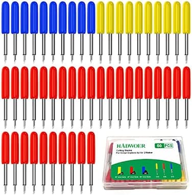 Hadwoer 50PCS Replacement Cutting Blades for Explore Air 2/Air 3/Maker/Maker 3, Includ 10PCS Fine Point Blade, 30PCS Standard Blaeds and 10PCS Deep Point Blades (Multicolored.